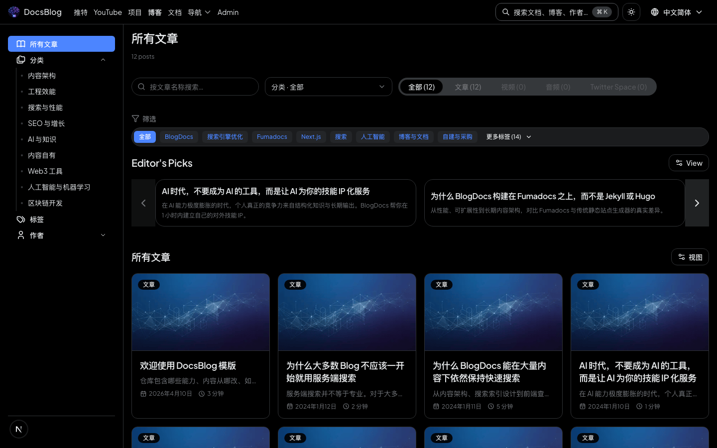 博客与文档，一套代码搞定